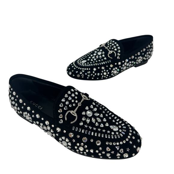 Gucci Jordaan Black Suede Loafers With Crystal Appliqué - Picture 7 of 16